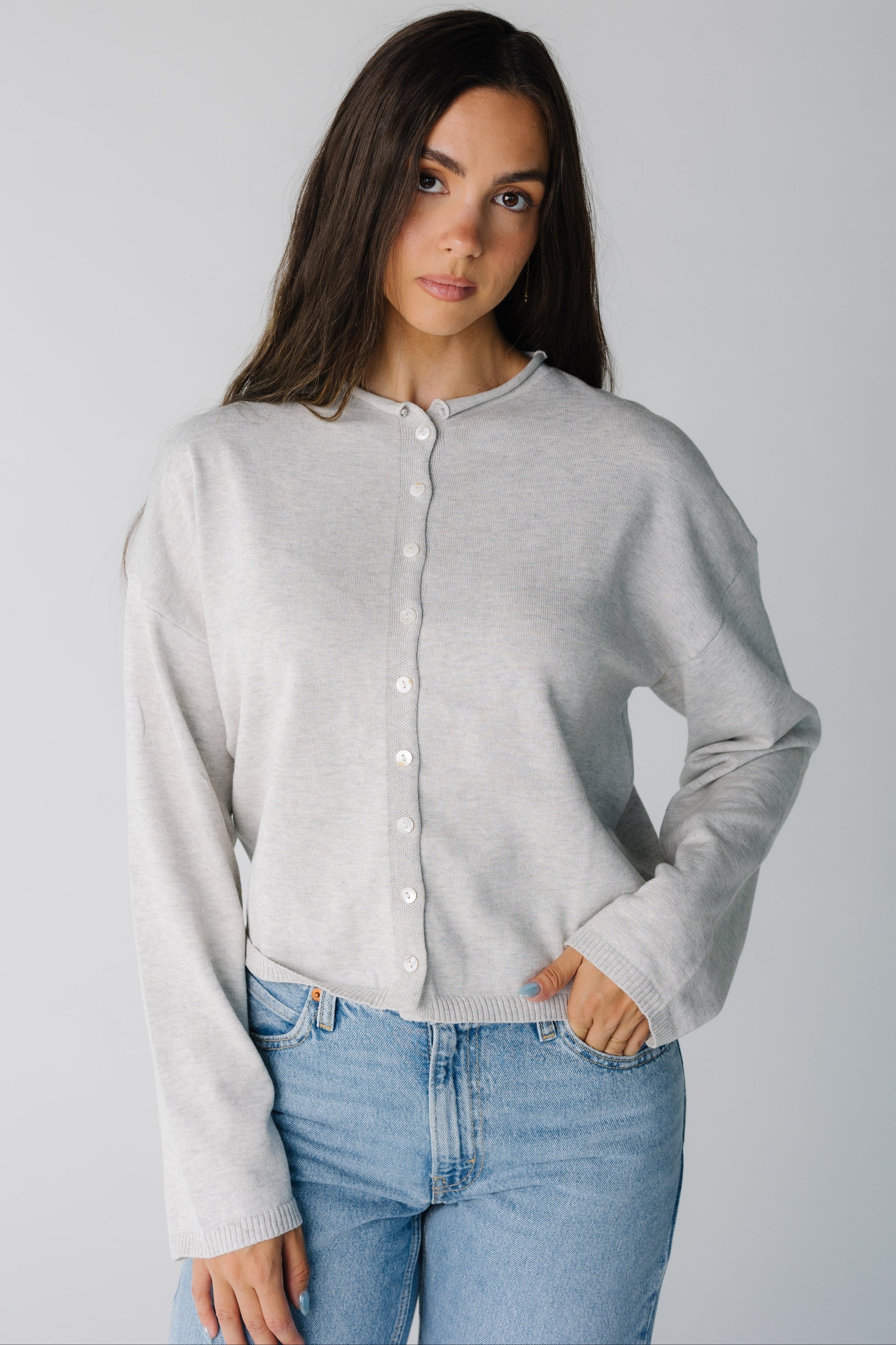 Lila Cotton Cardigan for women in heather grey