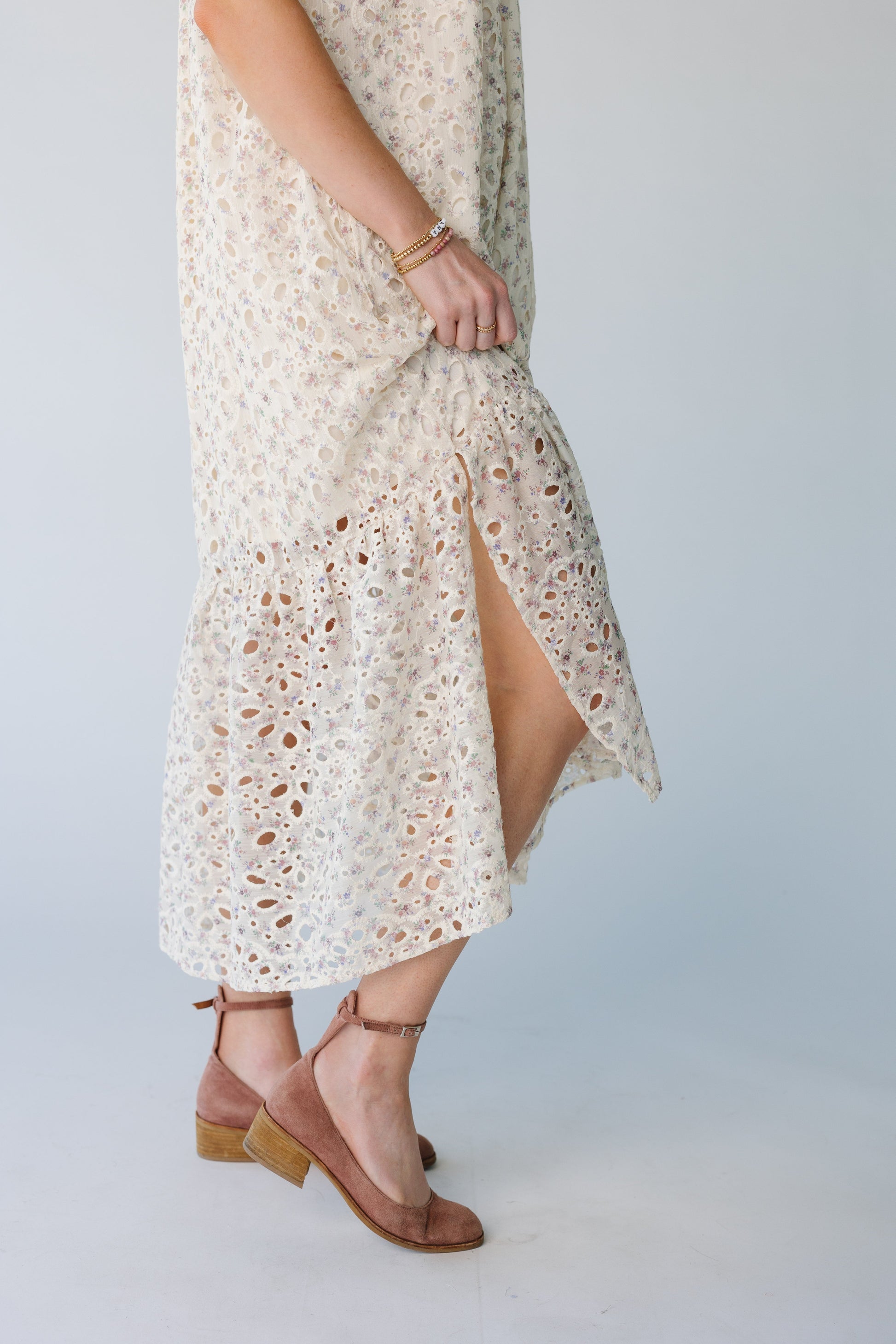 Wide bottom ruffle dress with side slit