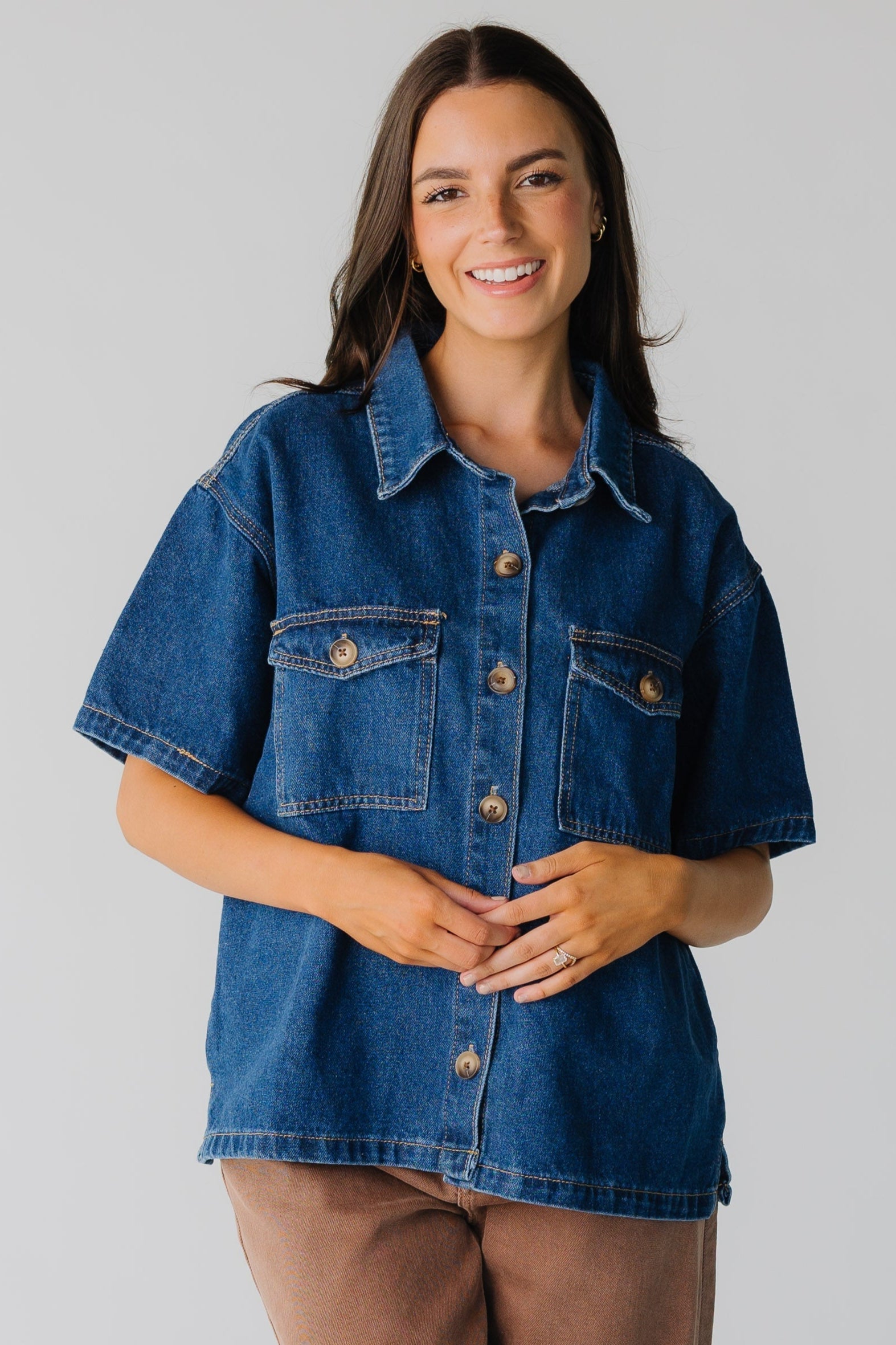 Josie Denim Blouse for women in dark denim