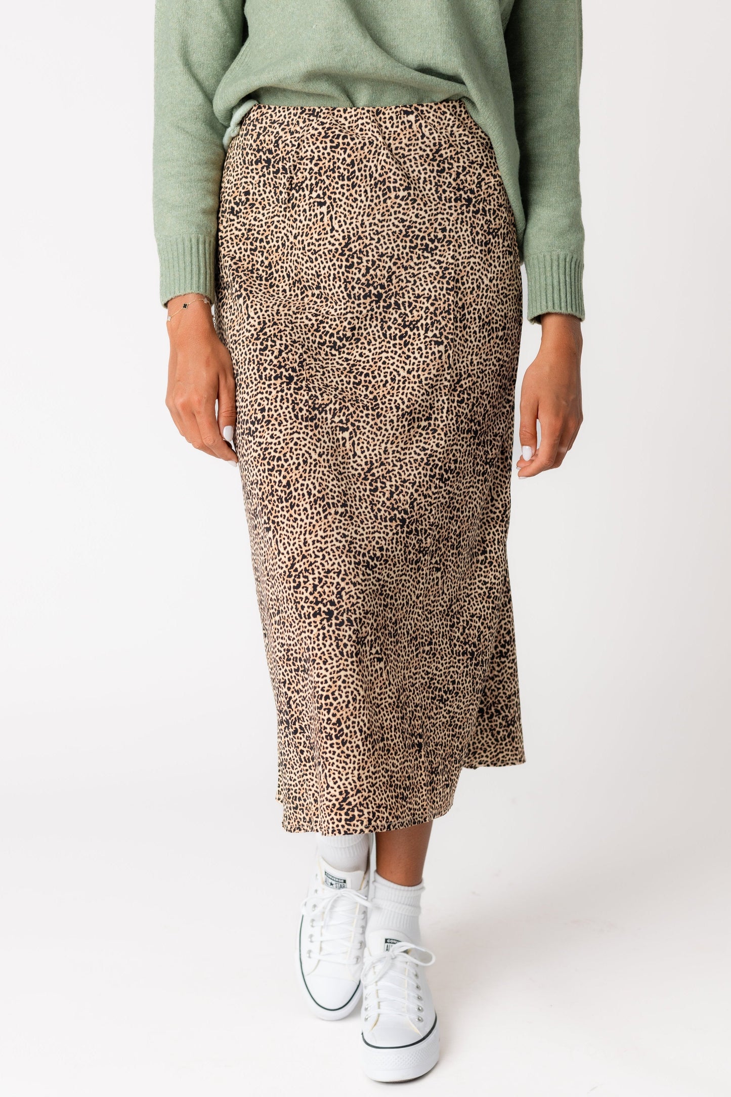 Modest brown leopard print A-line  skirt