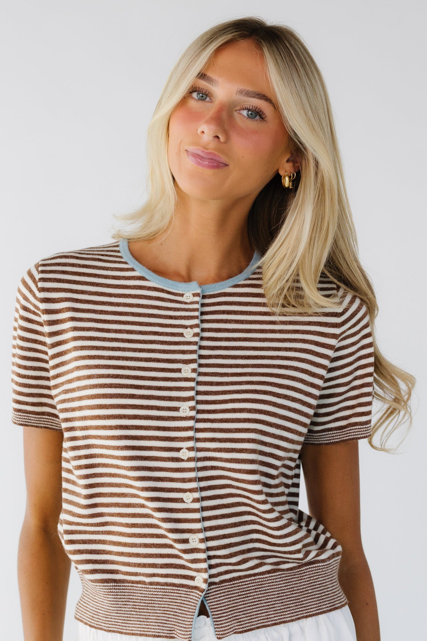 Kassie Button Up Short Sleeve Sweater WOMEN'S SWEATERS Mod Ref 