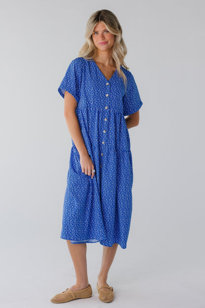 Bright blue button down midi
