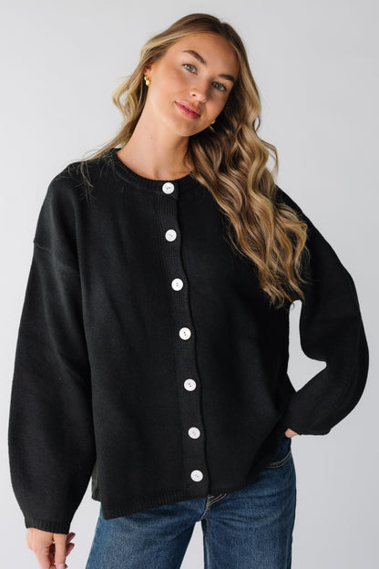 Modest black cardigan for women with long sleeves