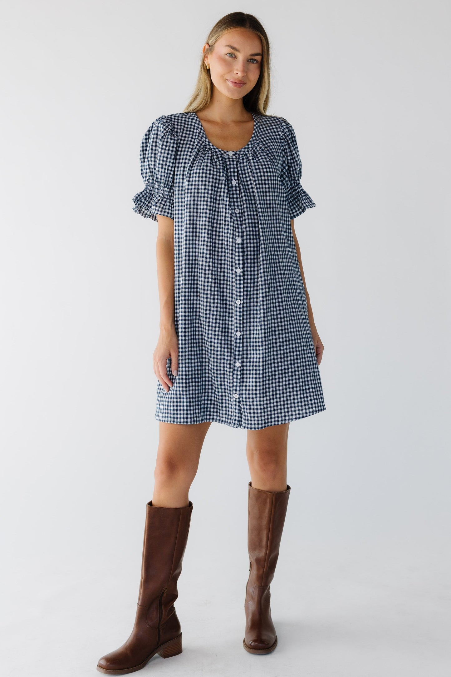 Modest Life of The Party Gingham Dress Navy / L