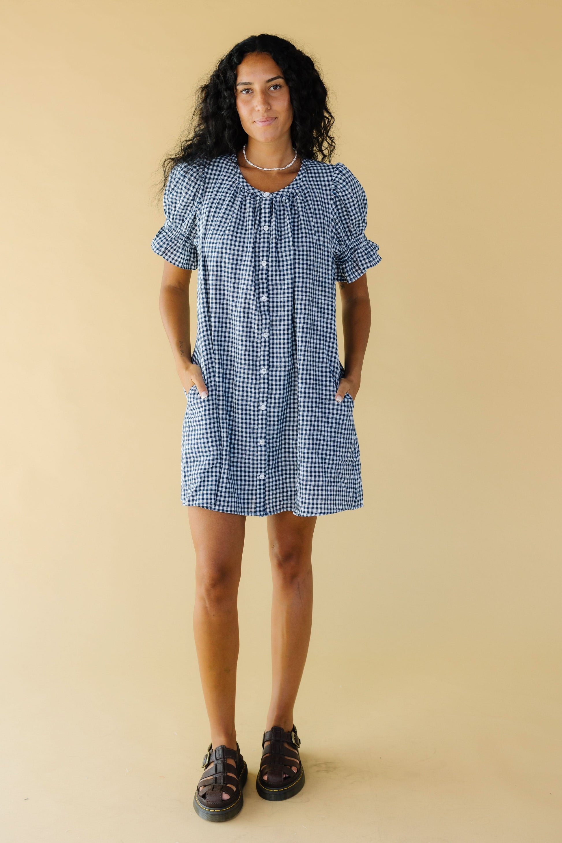 Life of The Party Gingham Dress in navy & white gingham for women and teen girls.
