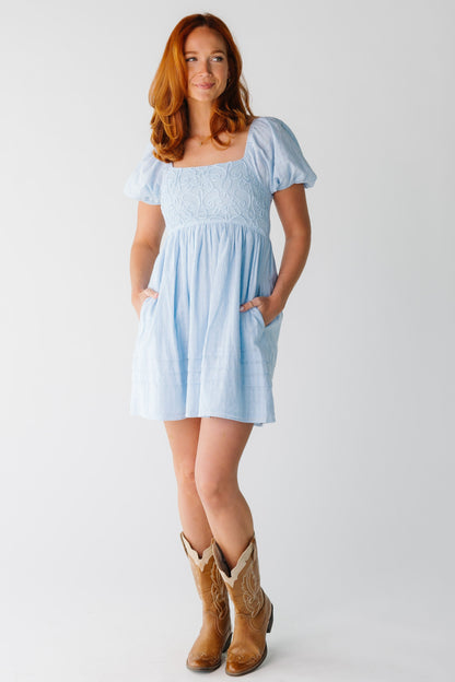 Smocked Back Crochet Mini Dress WOMEN'S DRESS In February Powder Blue S 