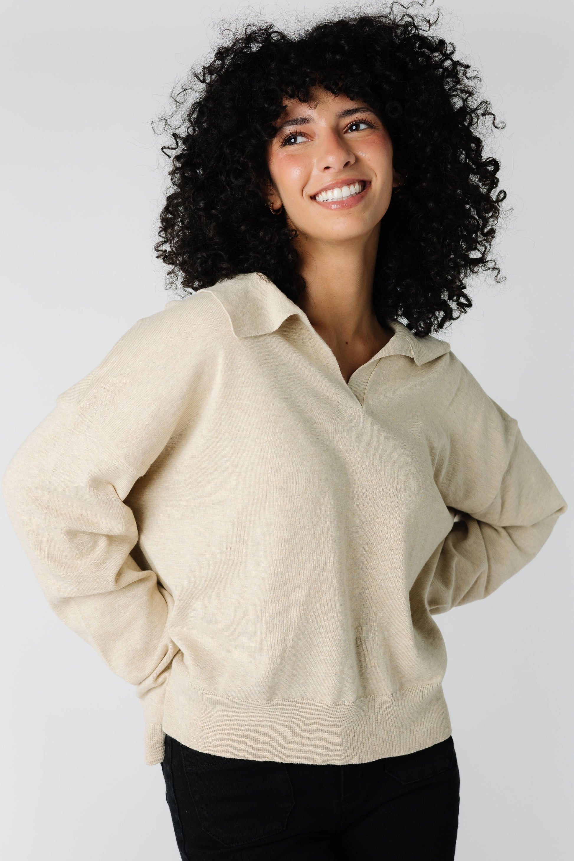 Loose fitting oatmeal sweater