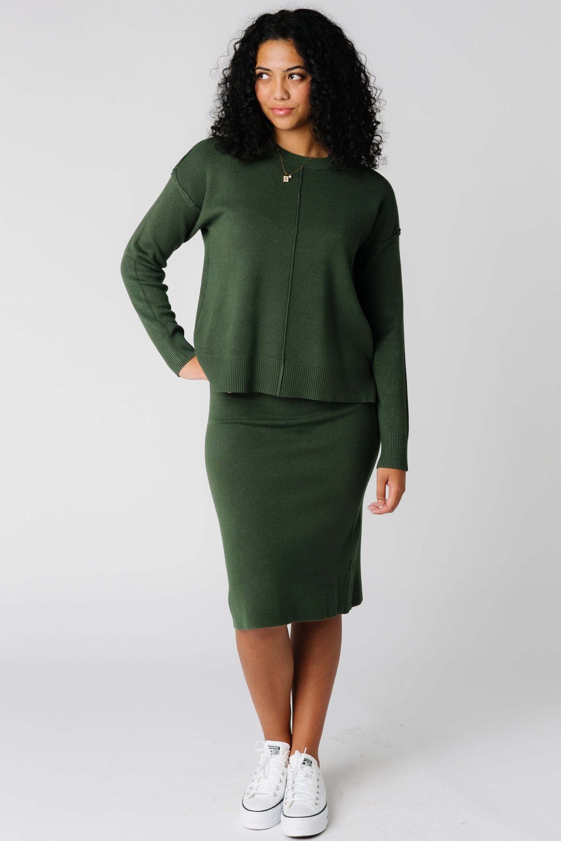 Dark green modest 2 piece sweater set  