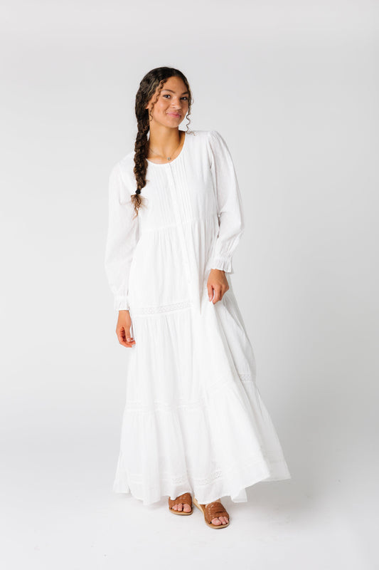 Citrus white maxi length dress with long sleeves