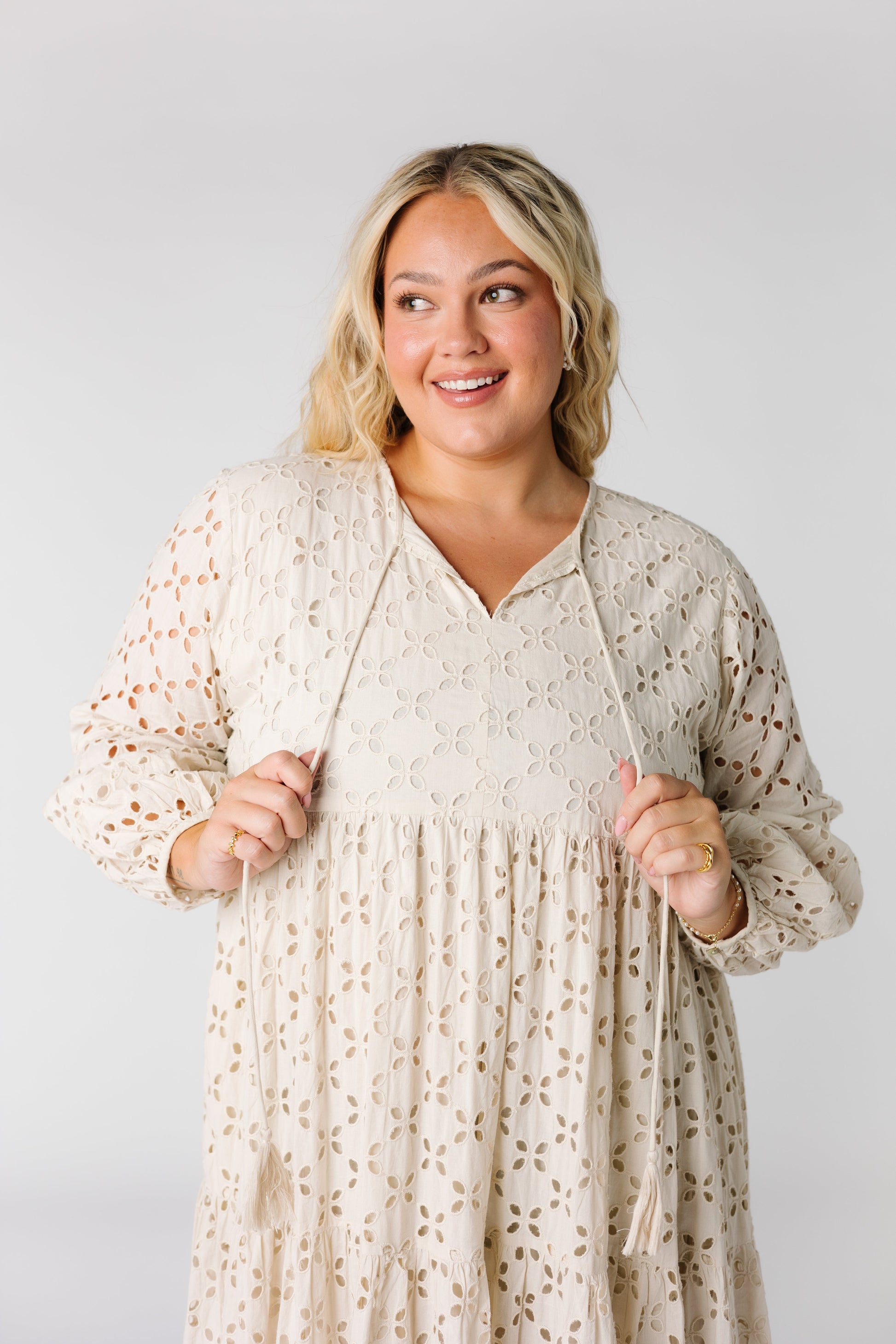 Close view of plus size eyelet dress