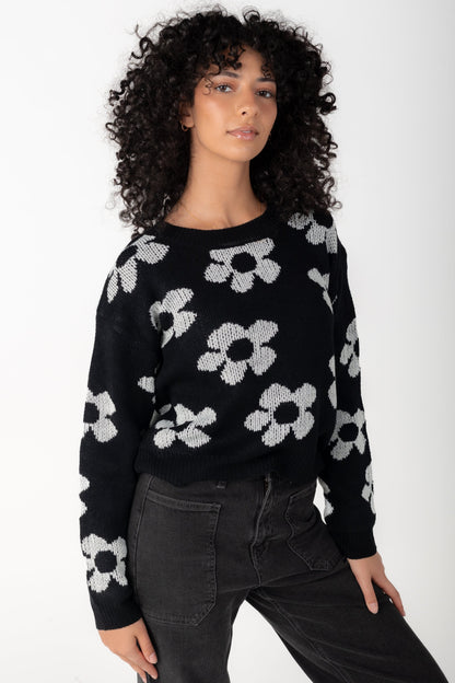 Black long sleeve floral sweater