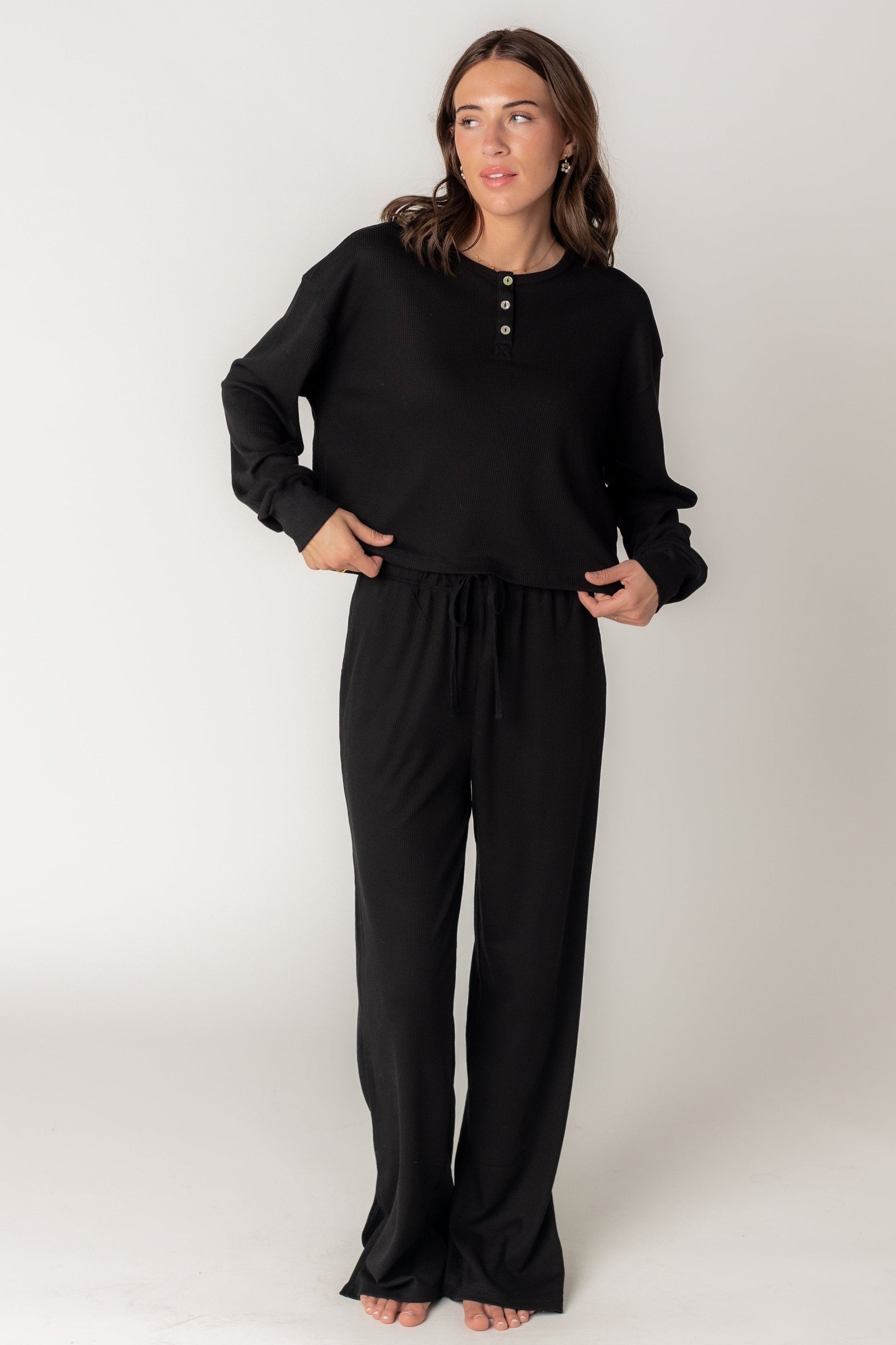 Modest black waffle weave 2 piece lounge set