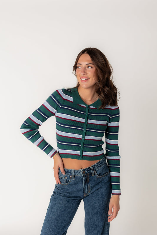 Close ribbed stripe cardigan