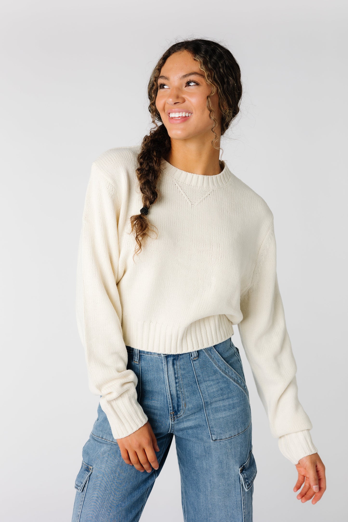 Wide ribbed cream sweater