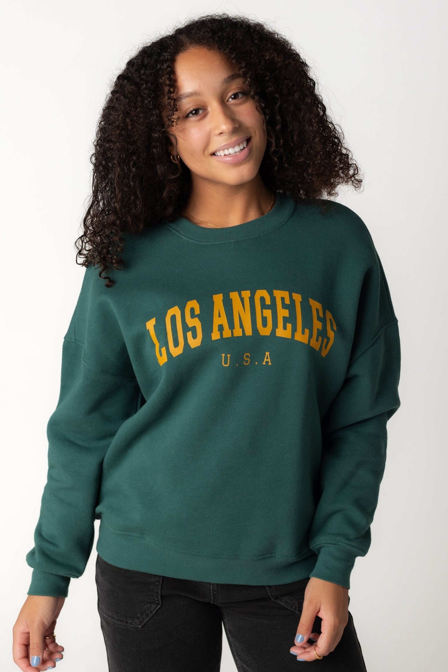 Los Angeles Crew Neck Sweatshirt green long sleeves with crew neckline and long sleeves