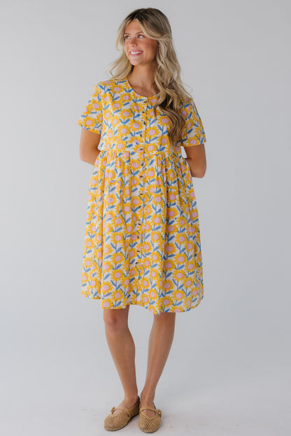 Knee length yellow floral dress