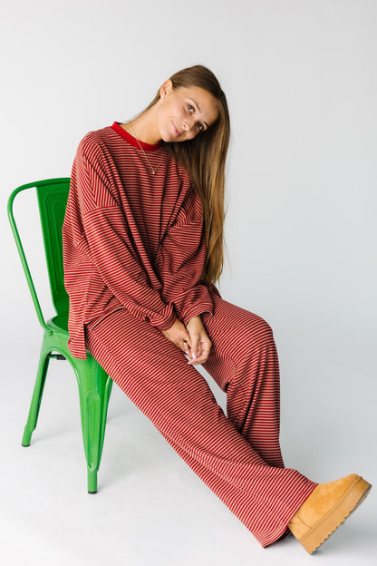 Cutie Everyday Stripe Set Women's Set By Brass & Roe in a red and tan stripe