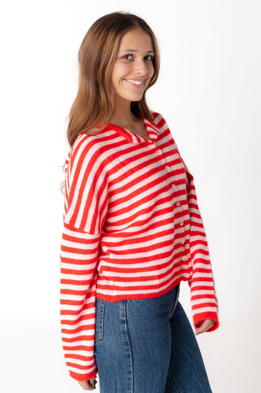 Aria Soft Stripe Cardigan WOMEN'S CARDIGAN Things Between Pink-Red S 