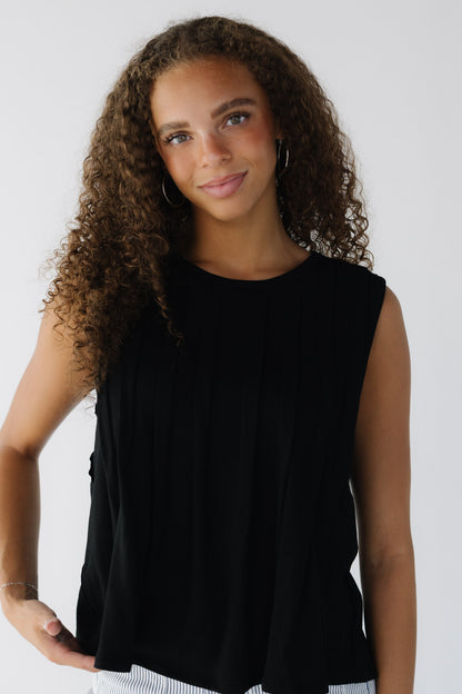 Lorene Pleated Tank in black for women and teen girls.
