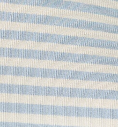 Light blue and white stripe fabric swatch.