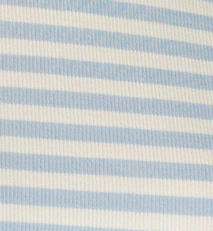 Light blue and white stripe fabric swatch.