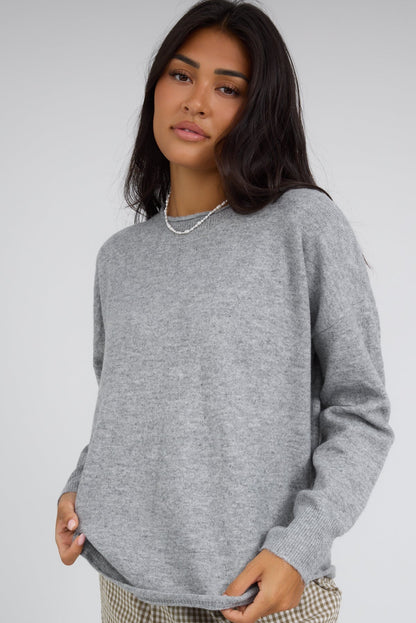 Lucie Sweater With Rounded Hem in grey for women and teenage girls.