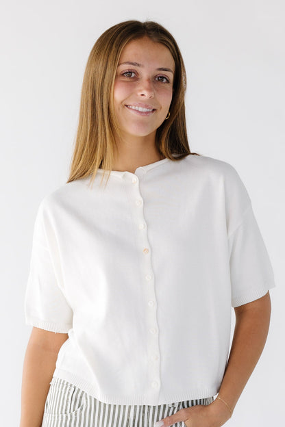 Lucy Short Sleeve Cardigan in ivory for women and teen girls.