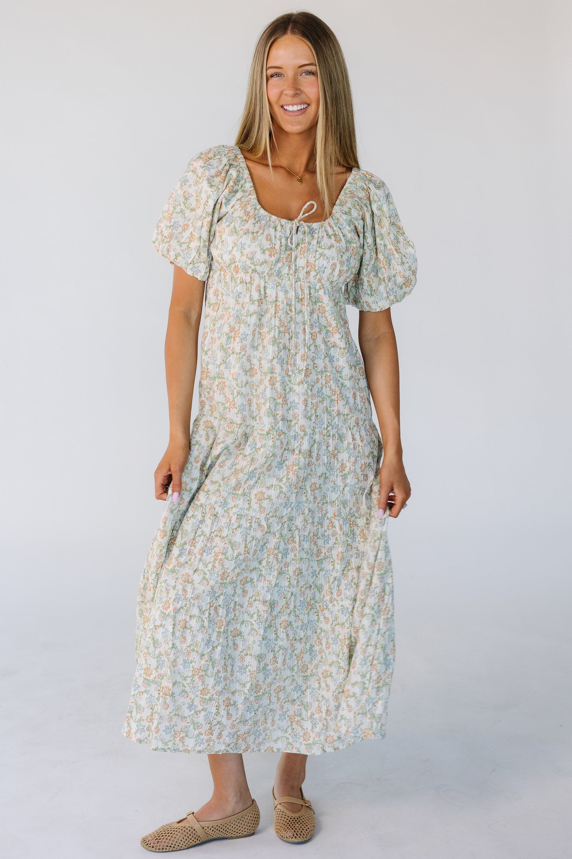 Women Citrus Citrus Lyon Tiered Spring Dress Blue Floral Print / XL Women Citrus Citrus Lyon Tiered Spring Dress Blue Floral Print / XL
