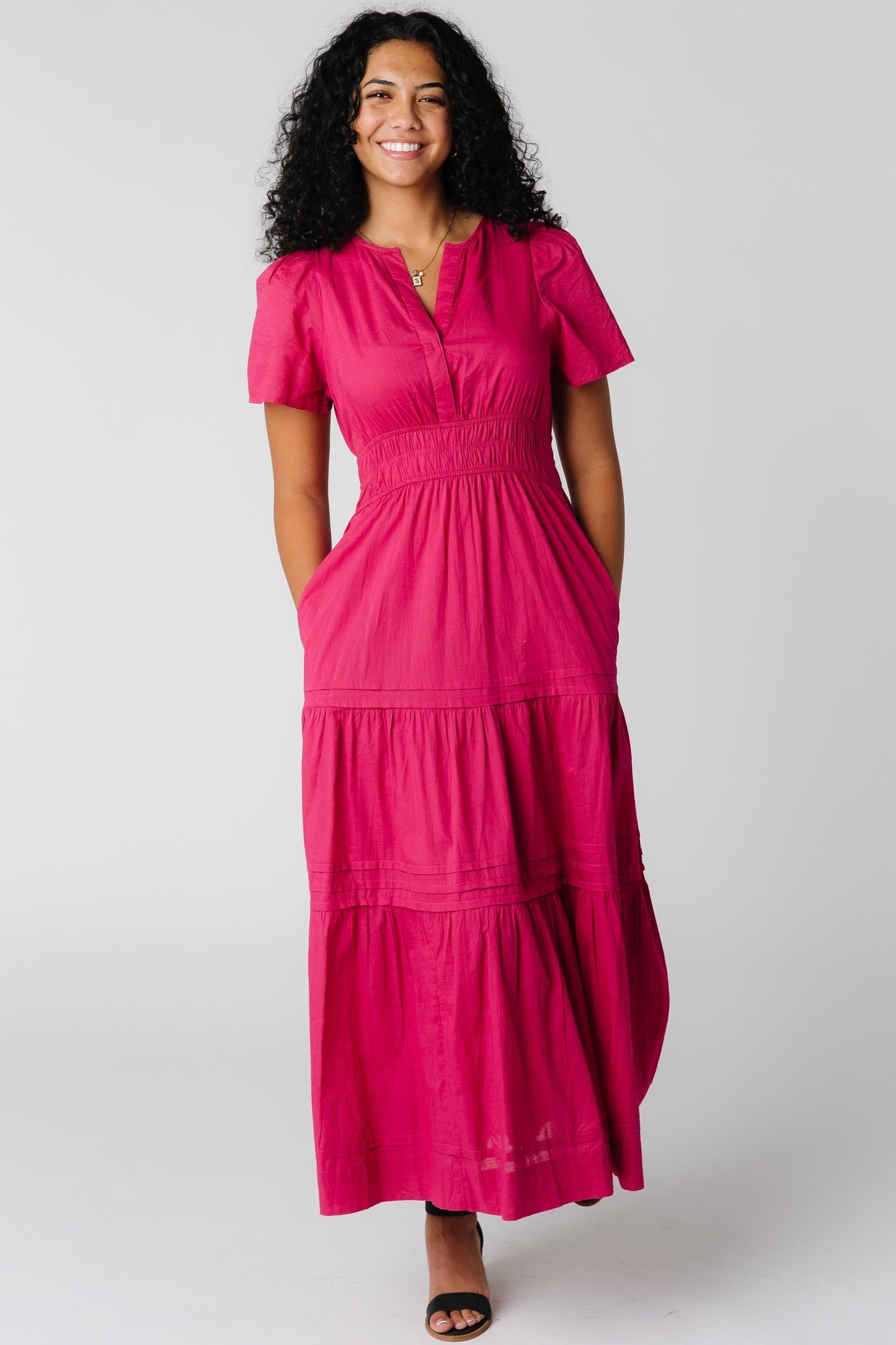 Citrus - Shae gathered tier dress with elastic waist and short sleeves