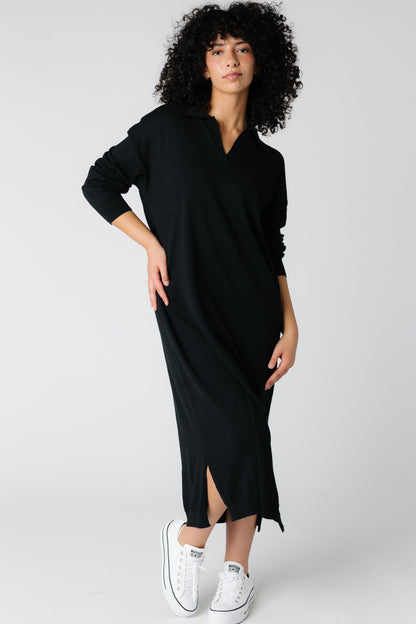 Black midi sweater dress with long sleeves