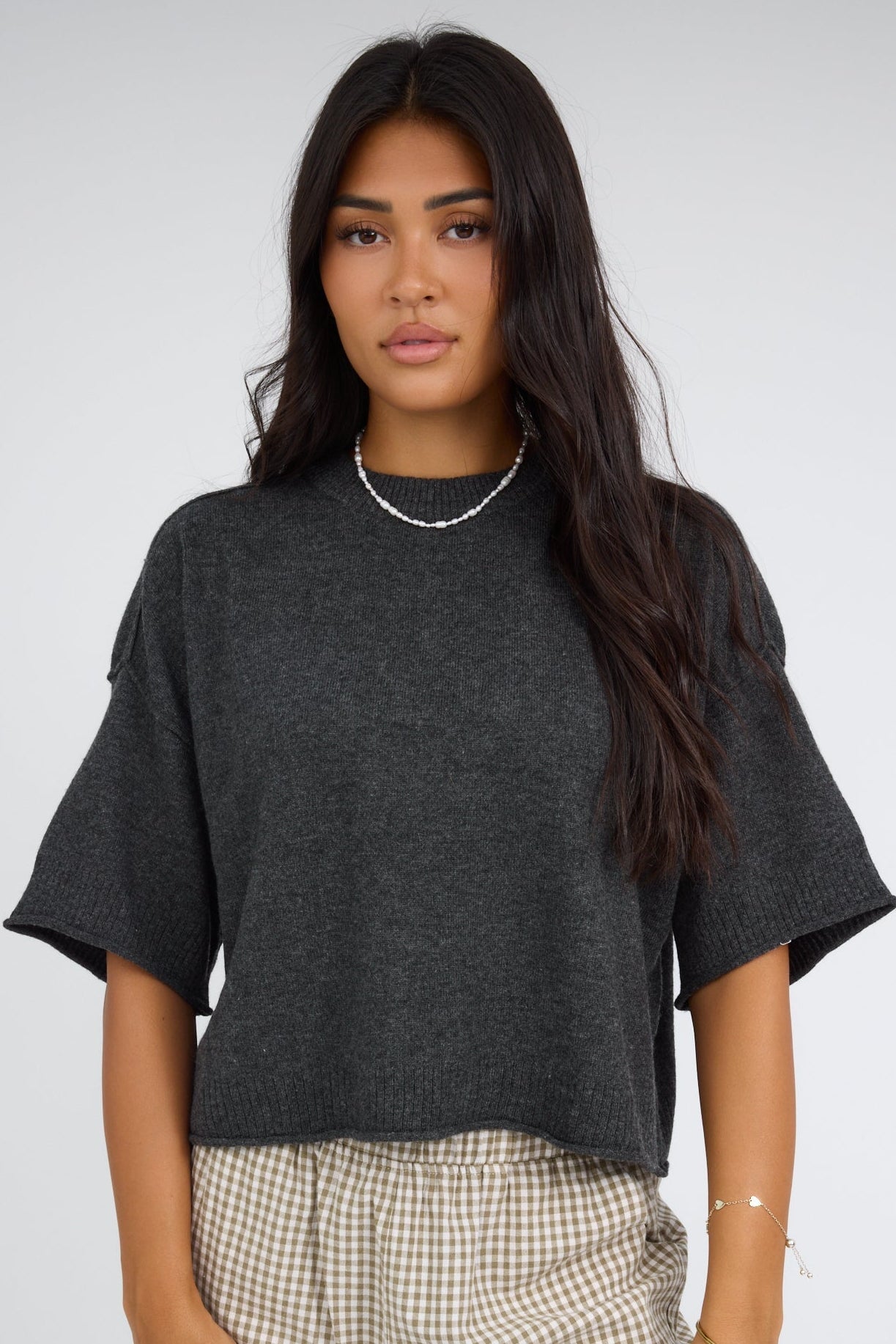 Mercedes Sweater Top in charcoal for women and teen girls.