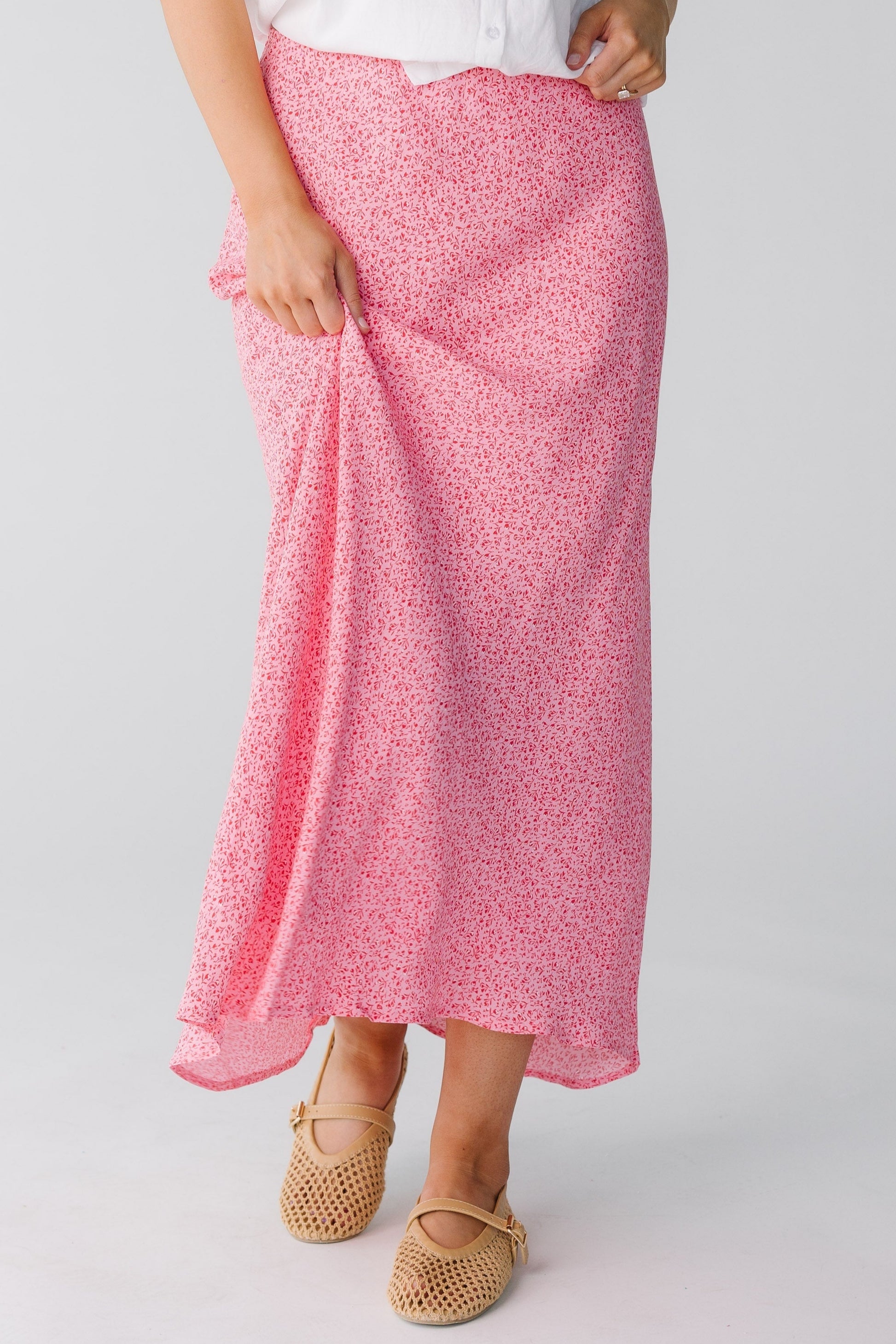 Fuchsia A-line midi with elastic waist