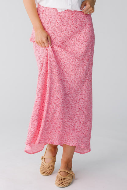 Fuchsia A-line midi with elastic waist