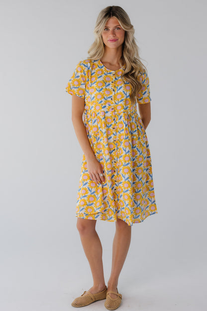 Nile Pocket Dress in yellow floral print