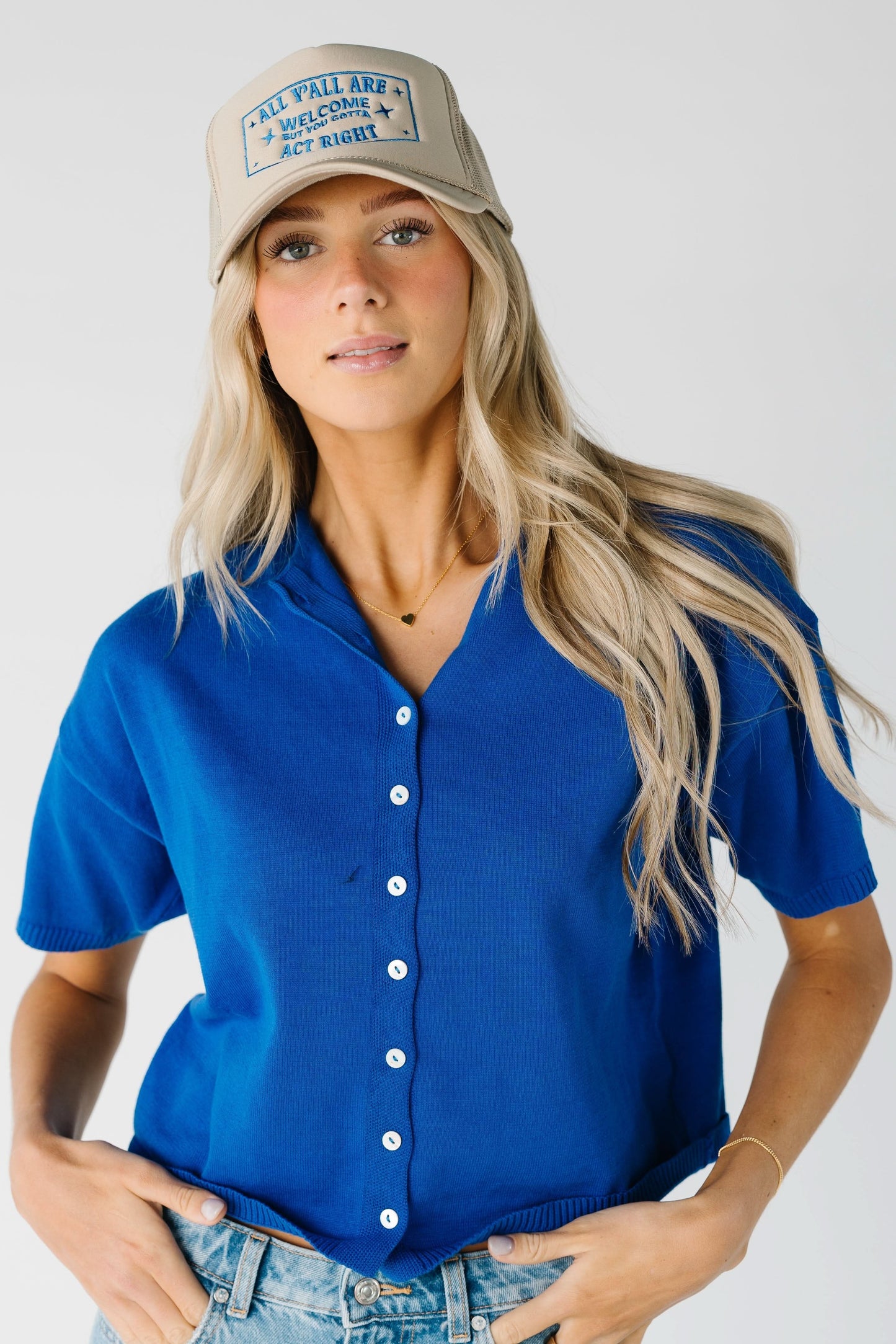 Button Down Knit Top WOMEN'S T-SHIRT Things Between 