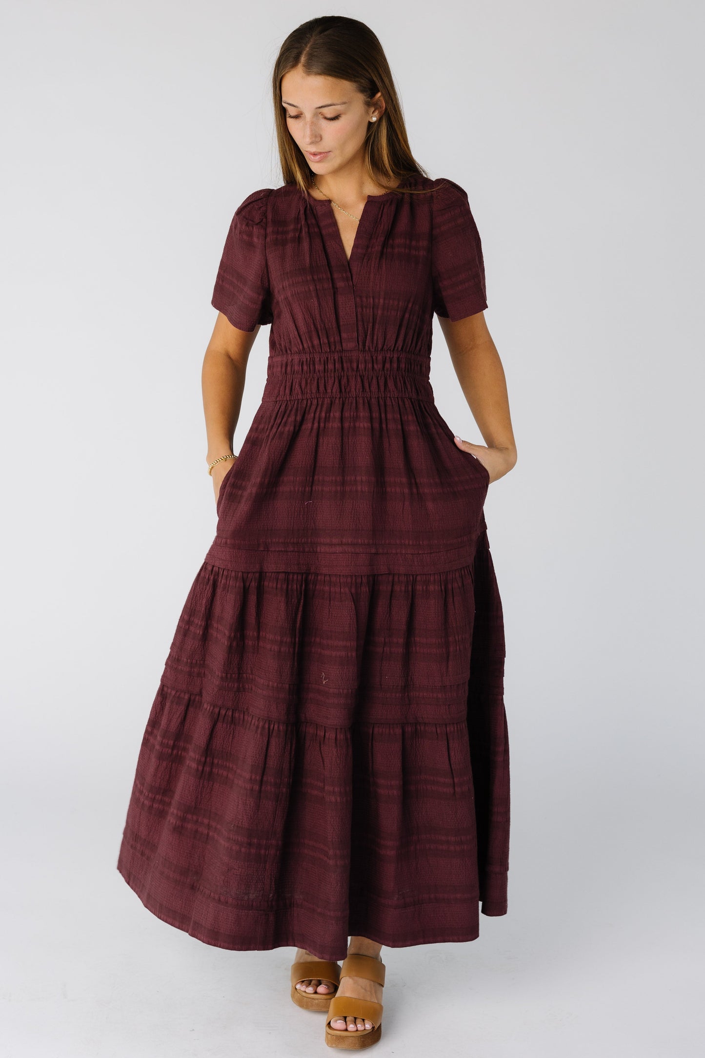 Citrus Textured Shae Dress for women and teens in burgundy