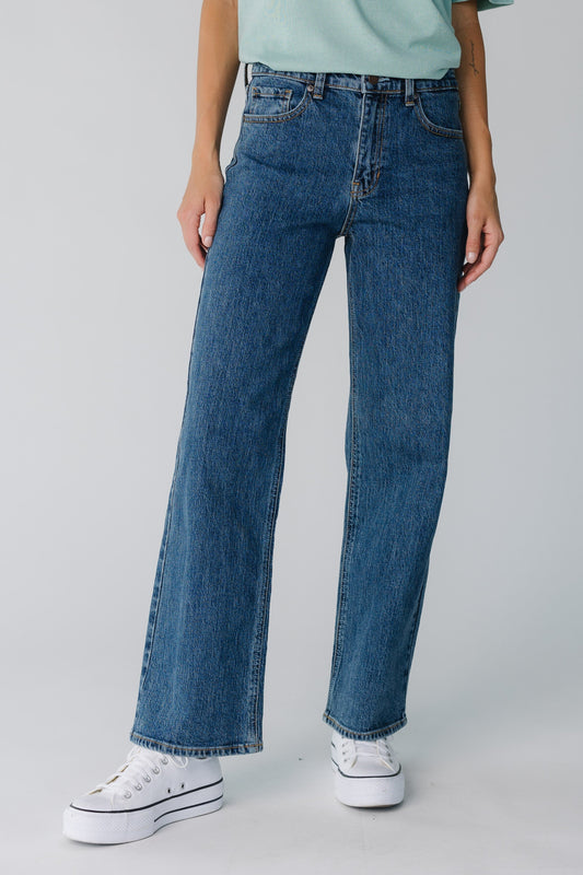 Retro Straight Denim Jeans for women in dark denim