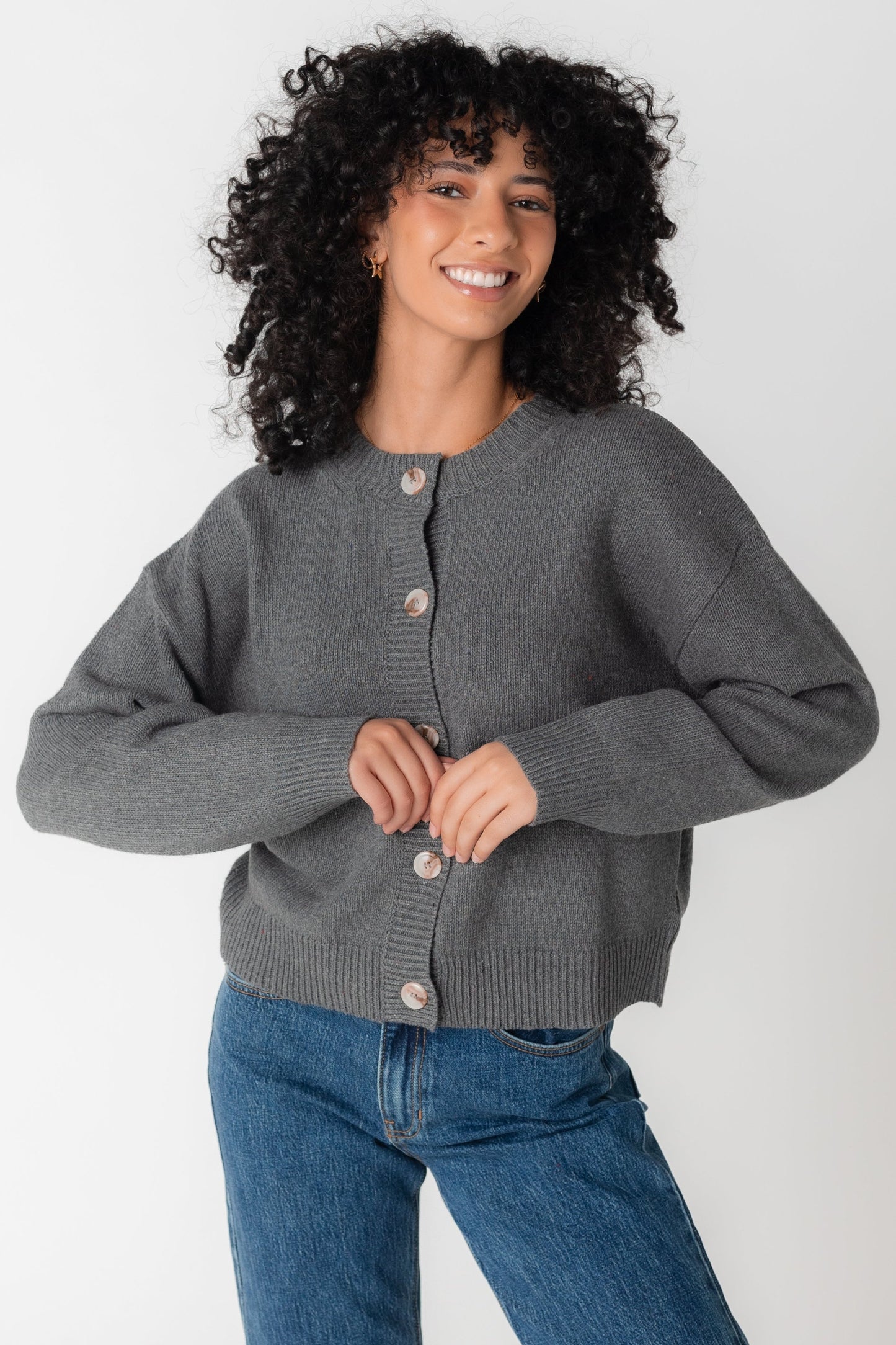 Adrian grey button cardigan with long sleeves