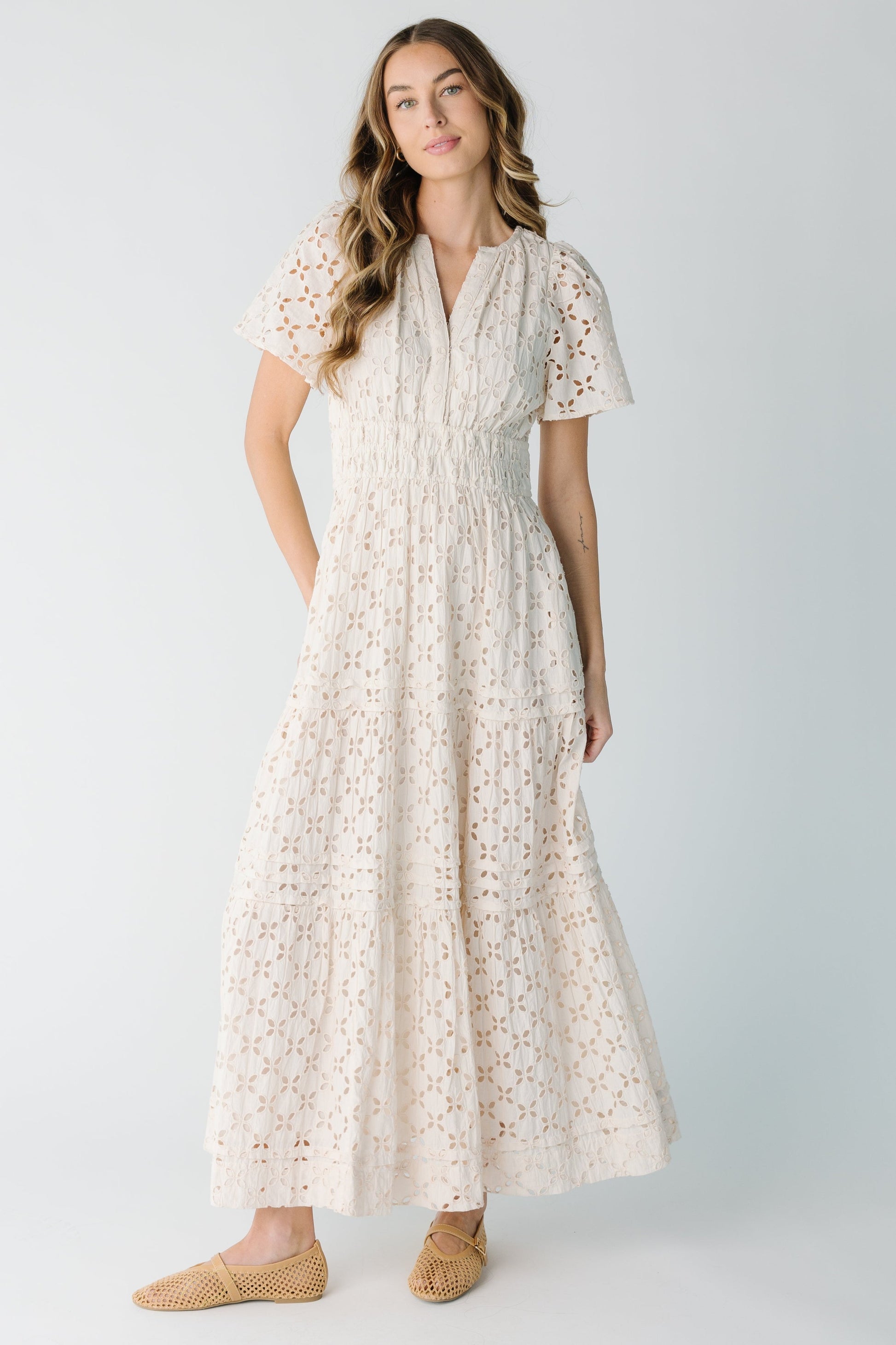 Citrus The Shae Eyelet Dress for women and teens in cream eyelet