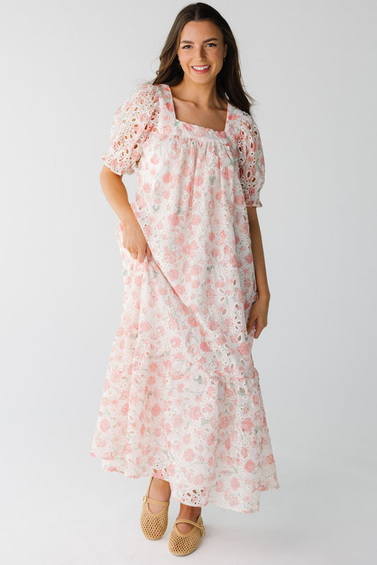 Brass & Roe Forever Eyelet Blossom Print Dress in pink