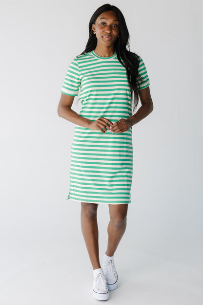 Green and white stripe t-shirt dress 