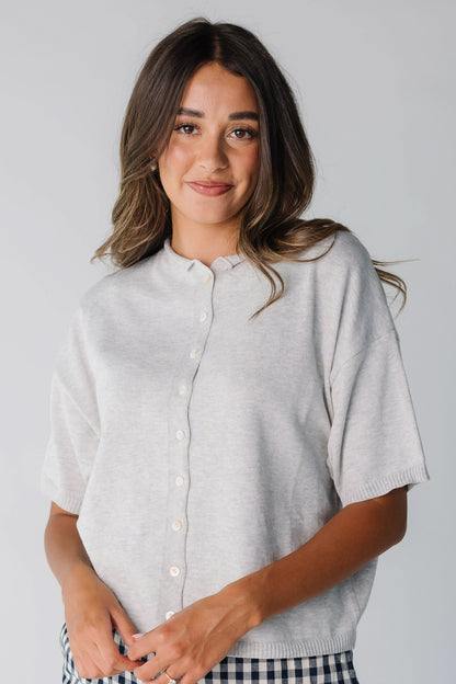 Button Down Knit Top WOMEN'S T-SHIRT Things Between Heather Grey S 