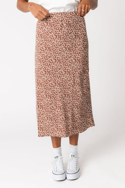 Midi skirt in mocha leopard print