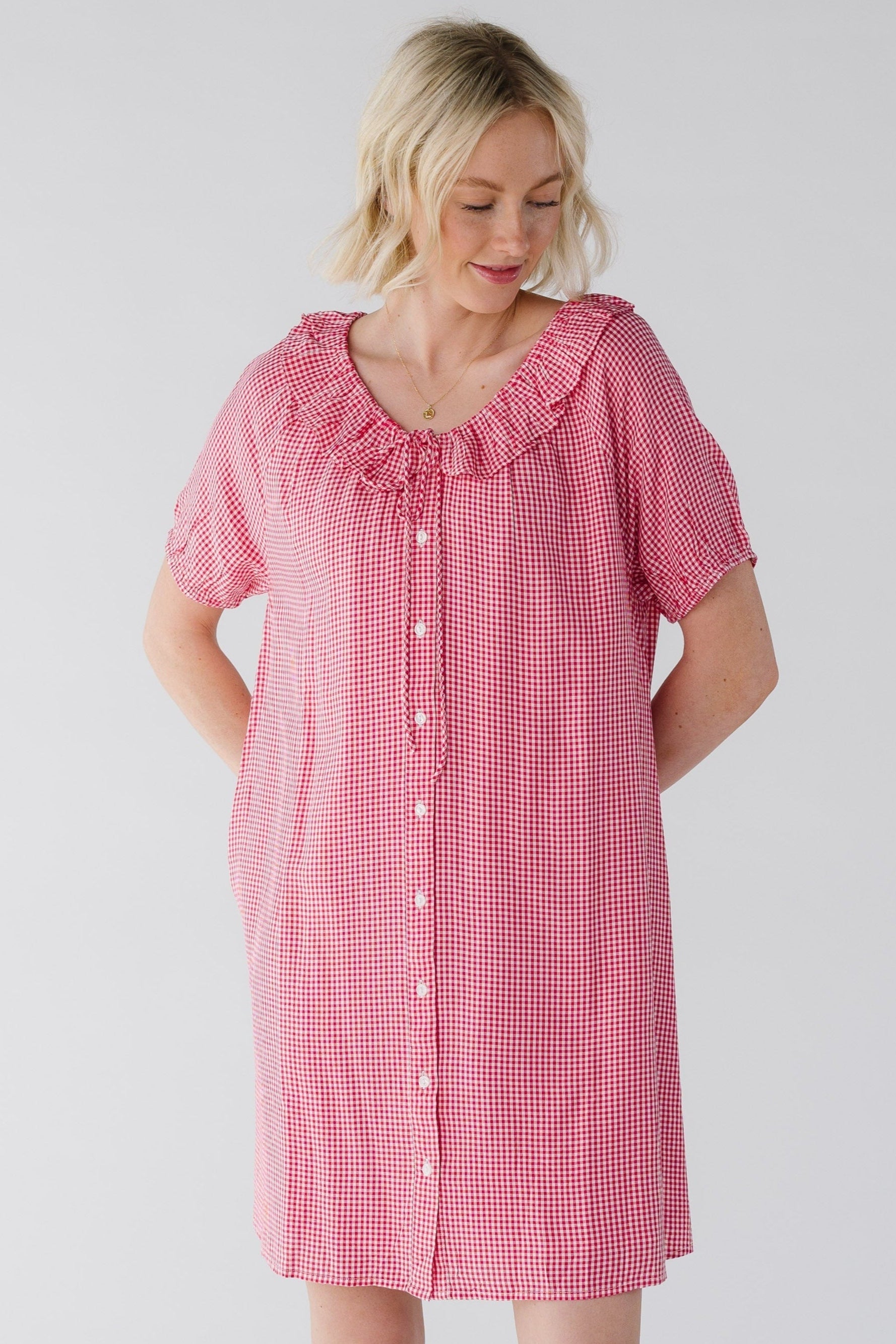 Collar Gingham Knee Dress WOMEN'S DRESS Citrus 
