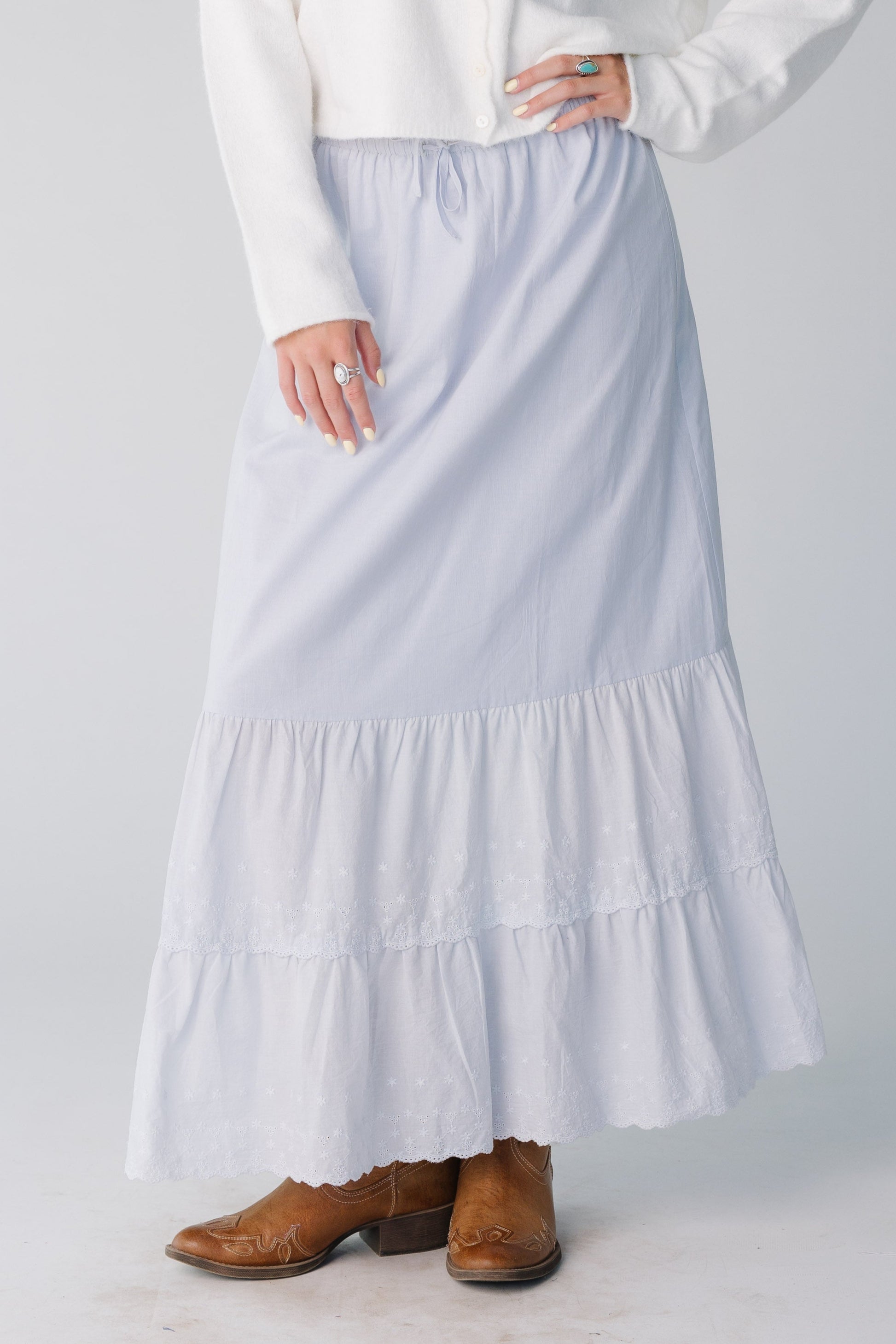 Brass & Roe Melanie Midi Eyelet Skirt