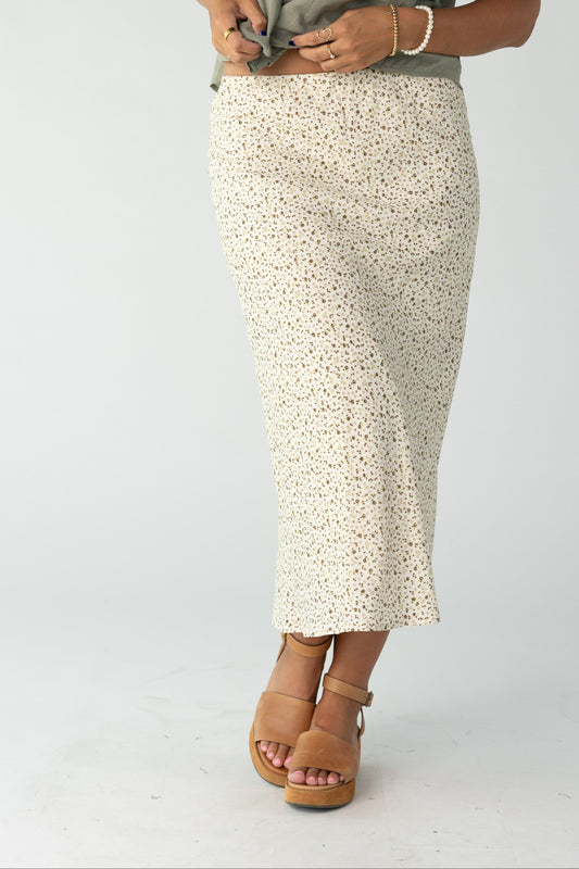 Modest women and teens floral midi skirt in cream and brown