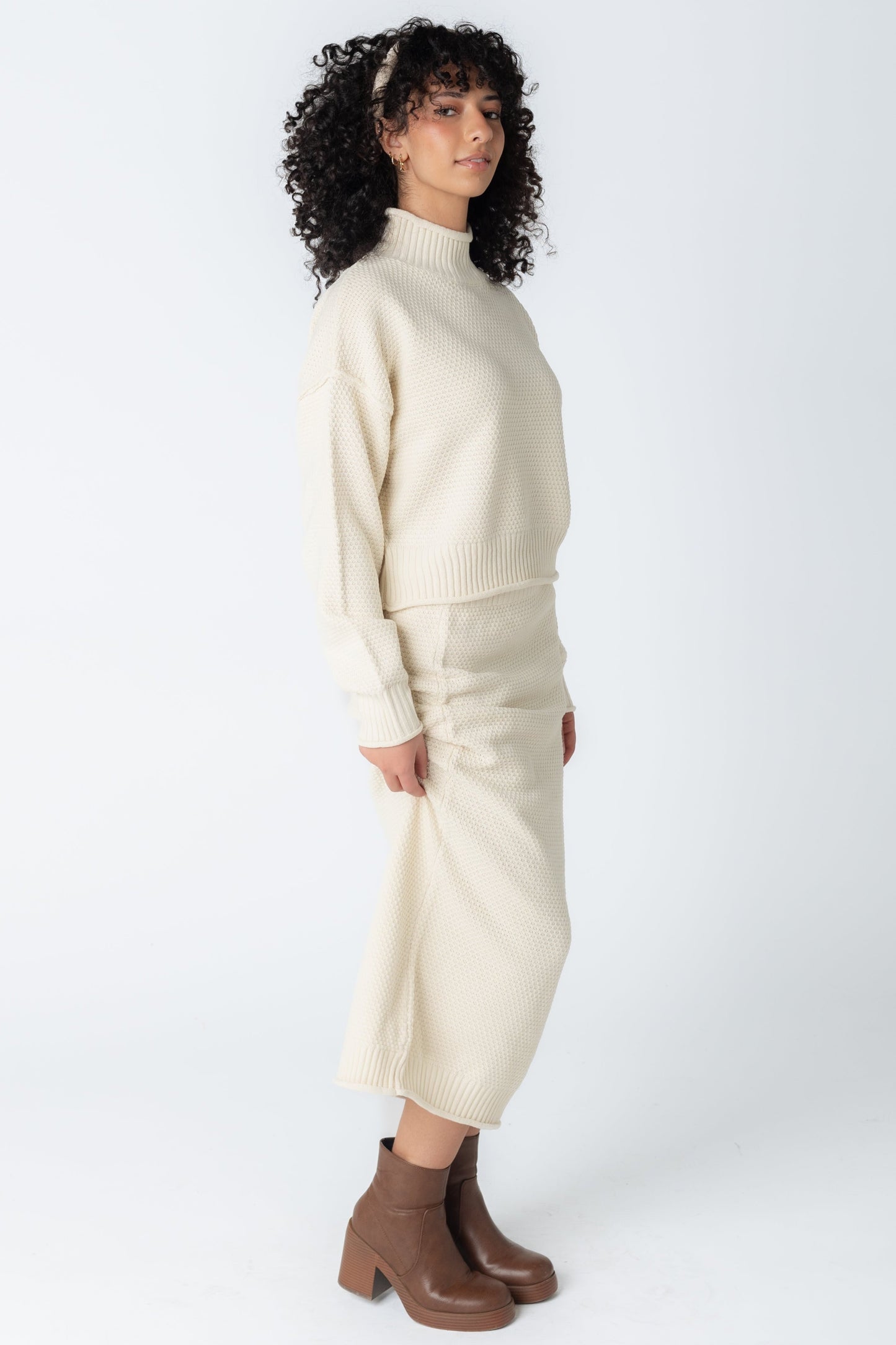 Modest cream textured sweater and skirt set