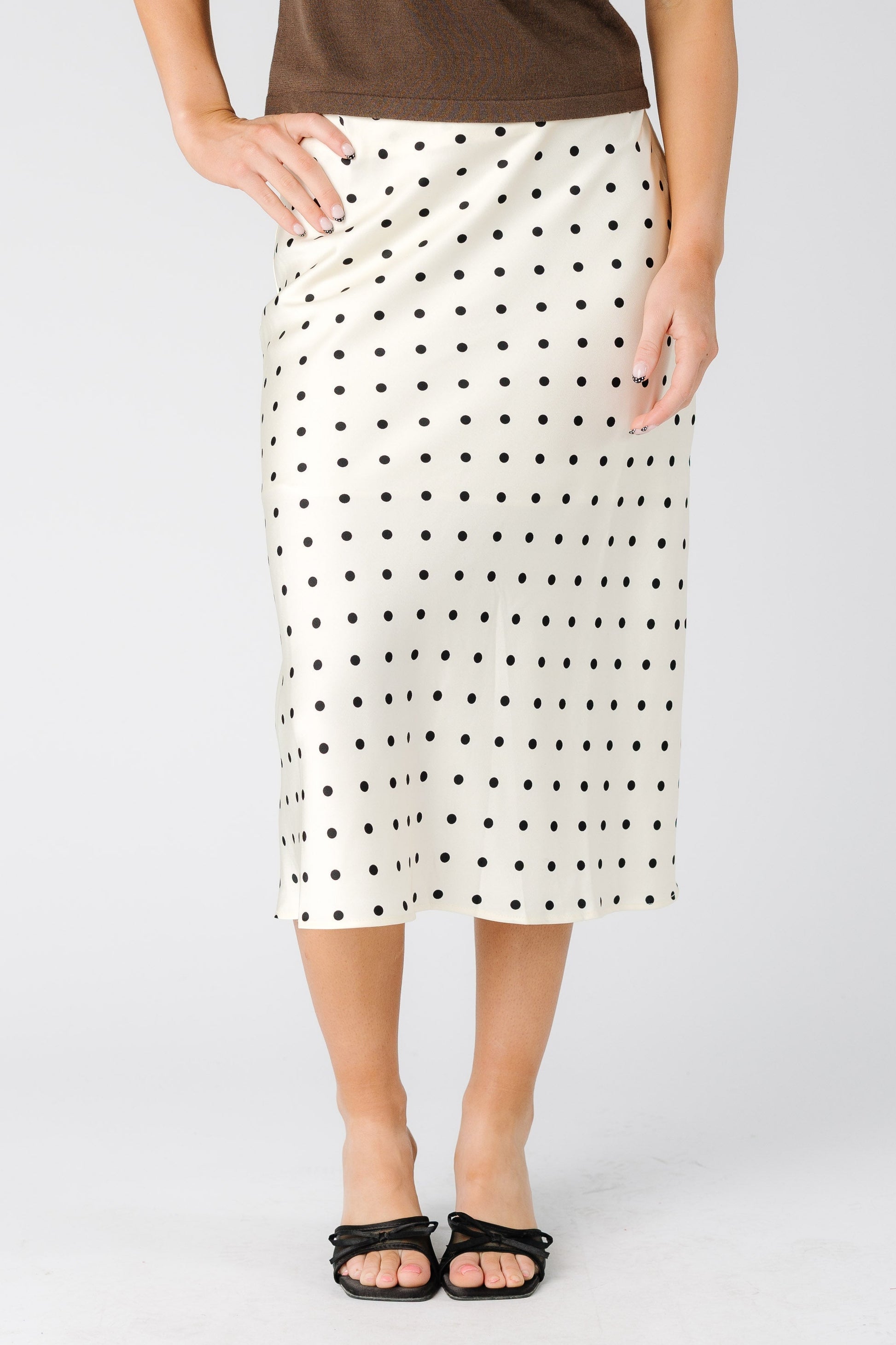Satin Polka Dot Skirt  in cream with black dots for women and teens