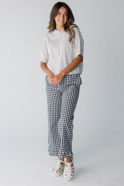 Modest women's navy gingham with wide leg