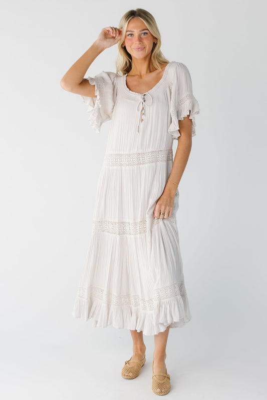 Brode Lace midi dress in bone off white